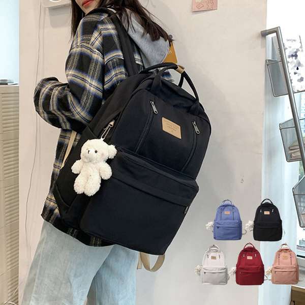 ユニセックス シンプルリ キーホルダー付き リュック黒 学生 遠足リュック マザーズバック 旅行 レディース A4収納可 アウトドア