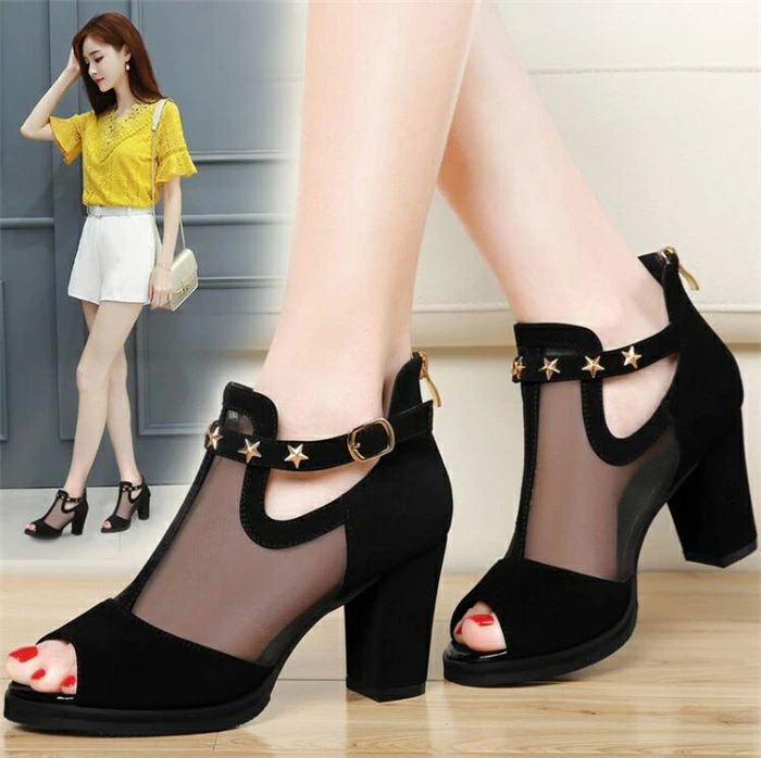 ブ ブーツ レディース 仕事 ブーサン 美脚 ブーツ 透かし 人気 おしゃれ 太ヒール靴 サマーブーツ 通勤用 メッシュ サンダル