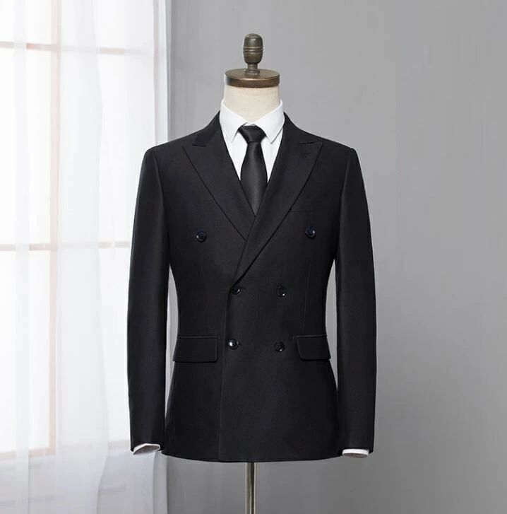 二 結婚式 黒 ブラックスーツ フォーマル 礼服 紳士服 細身 黒 タキシード セットアップ 無地 ダブルスーツ メンズスーツ スリム