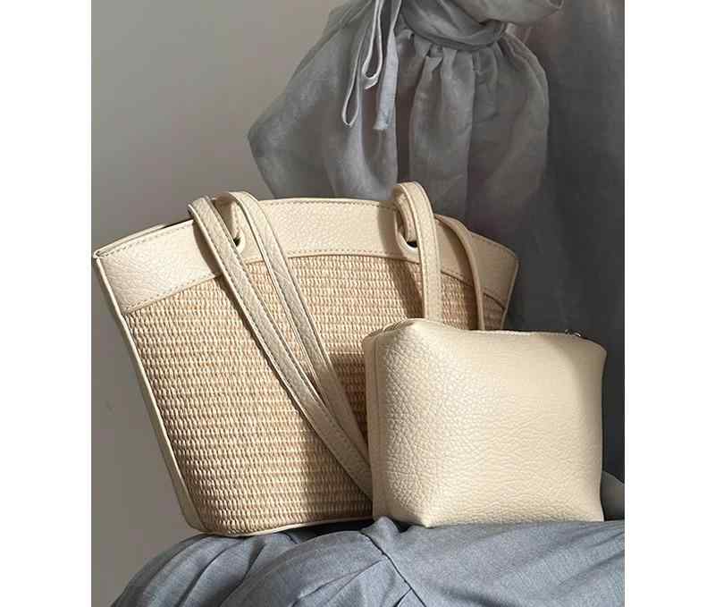 かごバッグ トートバッグ レディース 可愛い フレンチ レトロ バスケット 韓国系 ナチュラル 春夏 バックインバッグ ポーチ付 黒