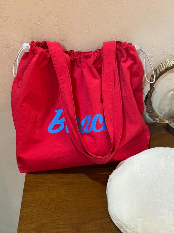 トートバッグ 大きい でかバッグ 英文字ロゴ プリント薄い 軽い 韓国系 レディース 赤 レッド 白 ホワイト ポータブル 折りたた(4)