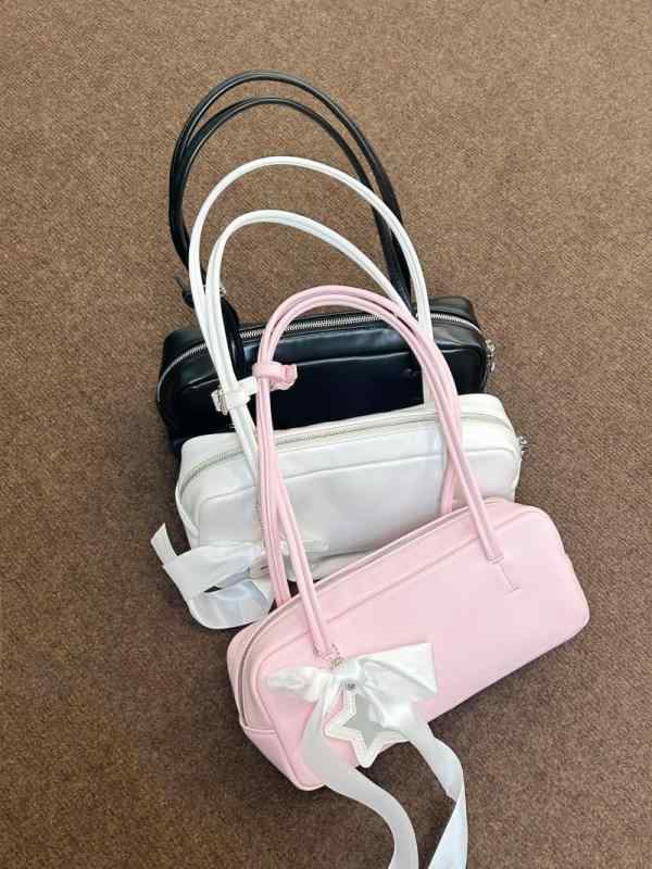 トートバッグ レトロ 可愛い 横長 ハンドバッグ レディース 韓国系 レザー 革バッグ 星 スター型 ミラ..