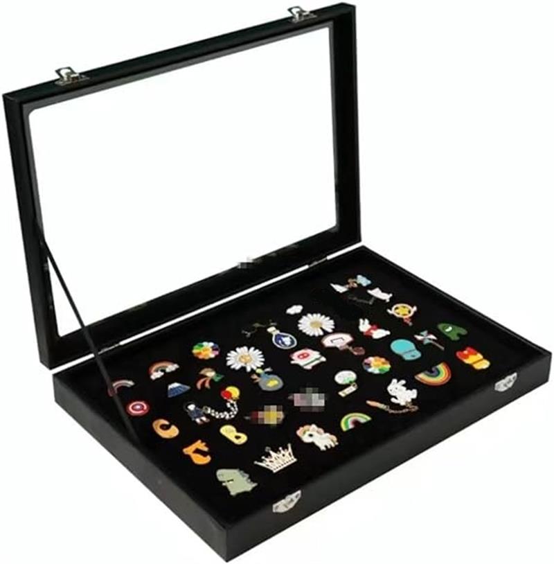 ピンバッジ ケース 透明窓木製ピンディスプレイケース ピン缶バッジ 収納ケース エナメルピンミリタリ..