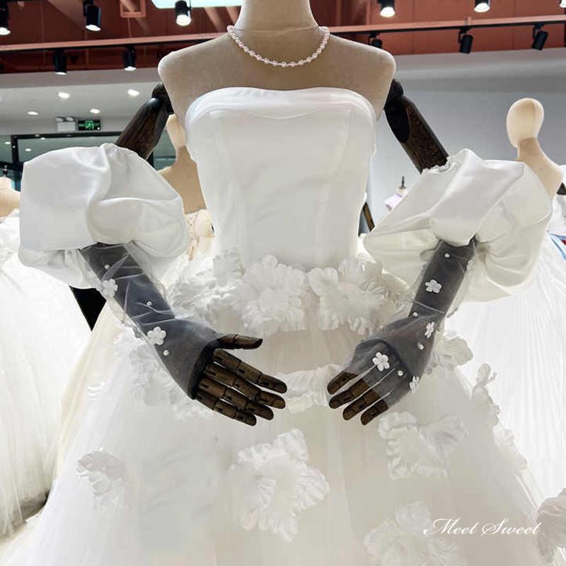 楽天ナンデモストア露出控え パフスリーブ ロンググローブ 結婚 ウエディンググローブ 取り外し袖 フィンガーレス ウェディンググローブ ブライダル