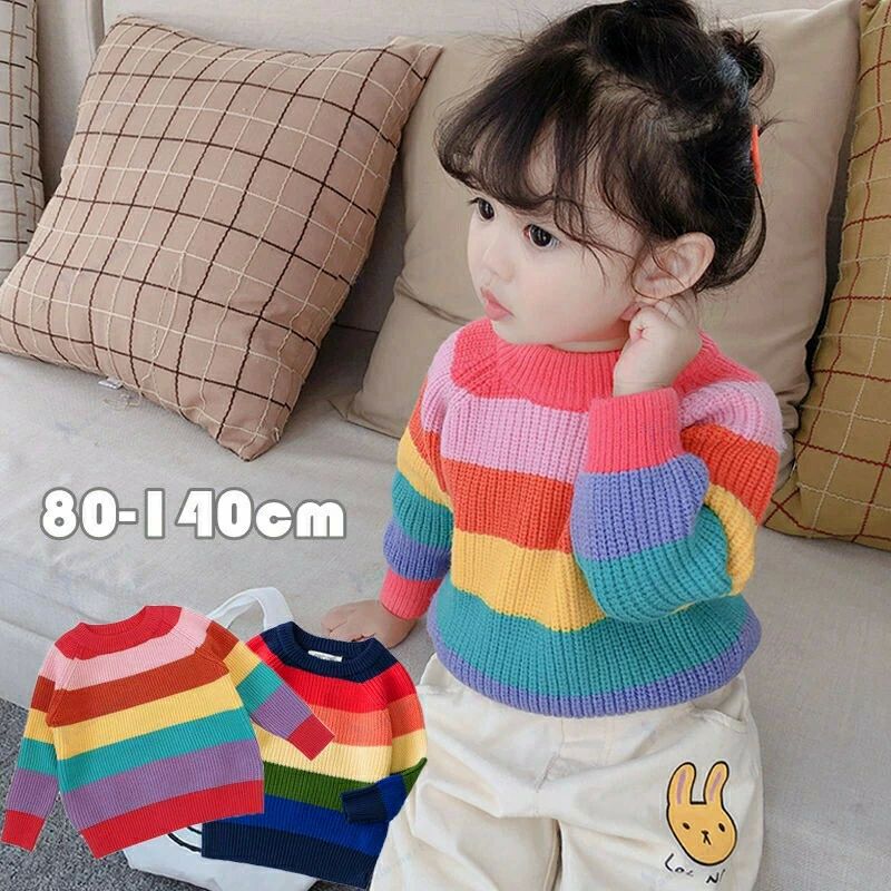 子供服 普段 キッズ セーター 可愛い ニット 子ども服 虹 キッズ用 春秋冬 韓国風 女の子 防寒 おしゃ..