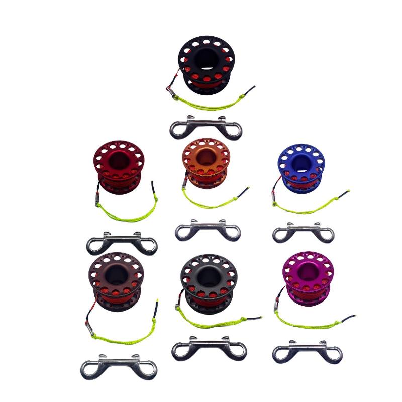 両端ボルトスナップクリップ付きスキューバダイビングリール.30m/100フィートの高視認性ライン付きスキューバスプールフィンガー