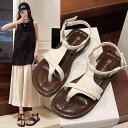 ビーチサンダル レザー ローヒール ローマ風 サンダル レディース 黒 白 ストラップ付き 韓国系 ぺたんこ 春夏 シューズ アシン