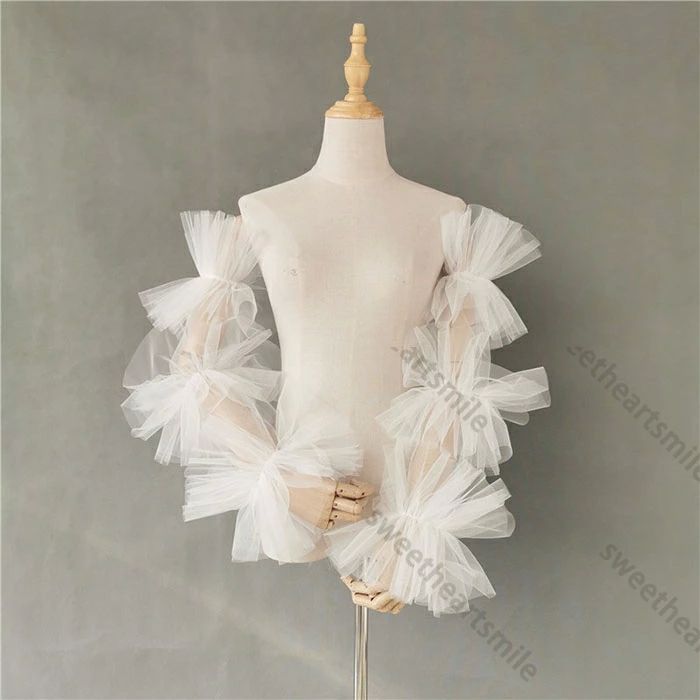 付け袖 アームカバー 二の腕カバー レーディス ゴム留め ソフトチュール 隠す 二の腕 ケーブル 羽織り ボレロ シ ふわふわつけ袖