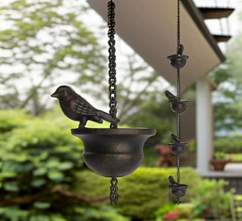 付属ハンガー ダークブロンズ 縦樋レインチェーン 60/80/100cm 4/6/8個のカッ モバイル 側溝縦樋 雨どい カップ上の鳥 鎖樋