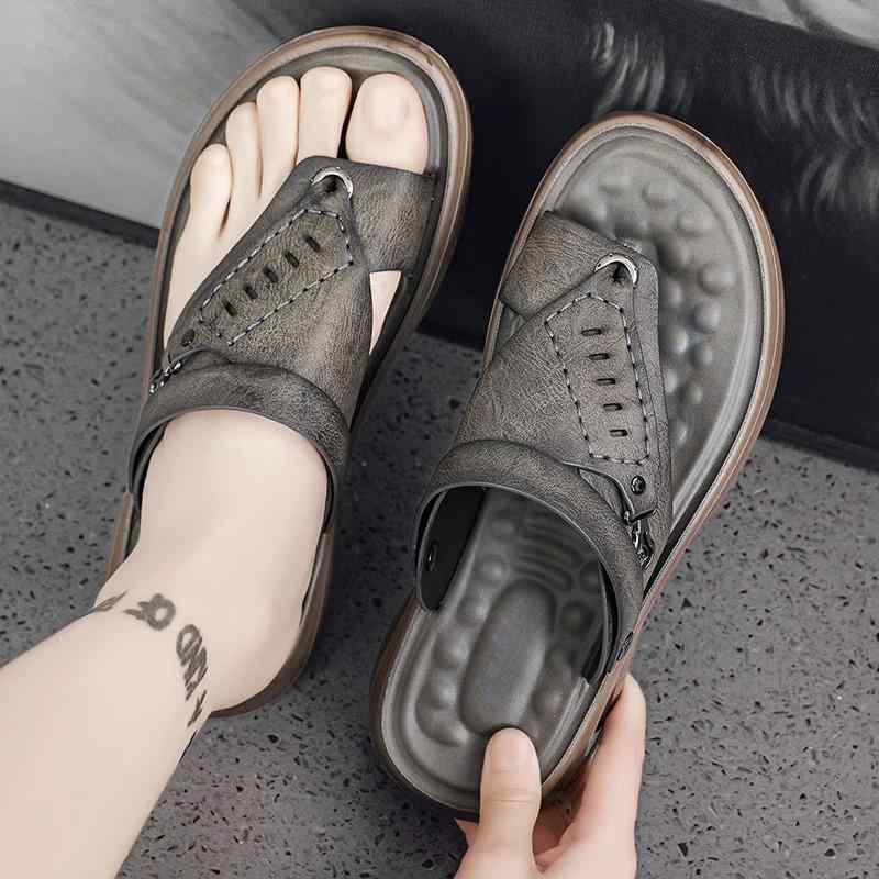 トングサンダル メンズ かっこいい ビーチサンダル 黒 ブラック 灰色 グレー レザーサンダル 男性用 個..