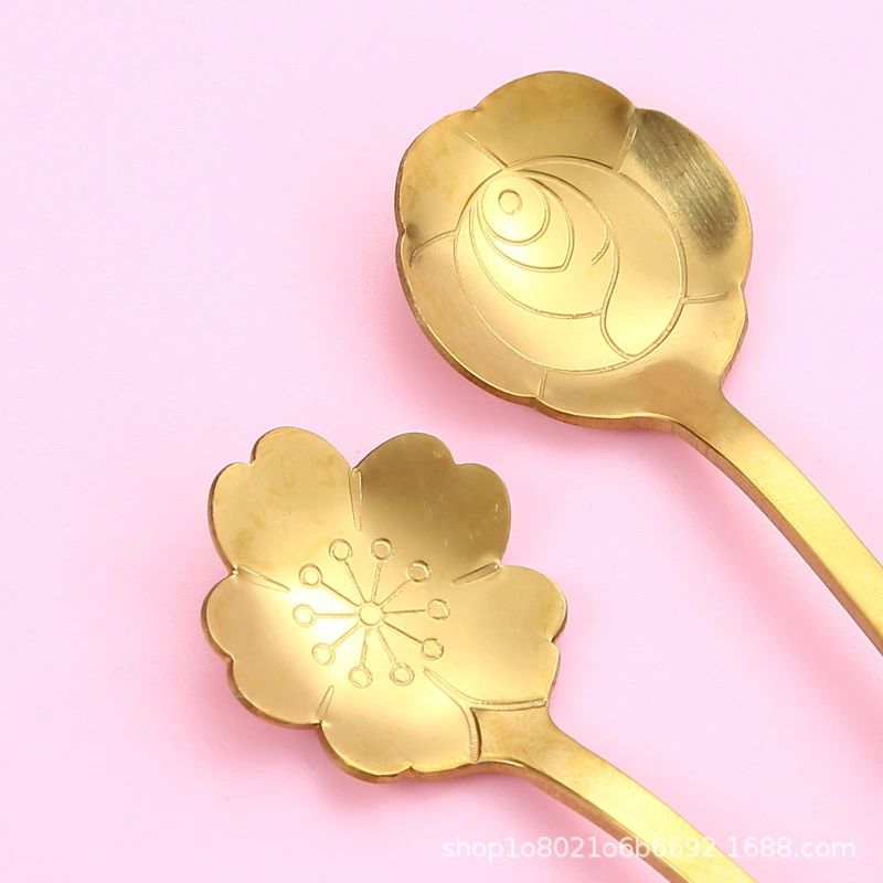 日韓創意ステンレス陶器柄花スプーンコーヒースプーン撹拌スプーンデザートスプーンツバメの巣スプーン桜のバラスプーン