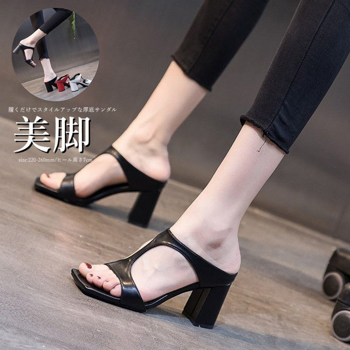 仕 オフィス 通勤 通学 痛くない 歩きやすい 疲れない スクエアトゥ ハイヒール チャンキーヒール レディース サンダル ミュール