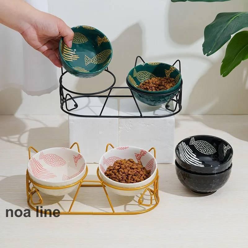 テーブル 犬 フードボウル 斜め 陶器 フード 猫 2個セット スタンド 水入れ 脚付 ペット食器台 セラミ..