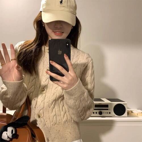 トップス レディース ニットカーディガン セーター 長袖 クルーネック ラウンドネック ボタン アランニ..