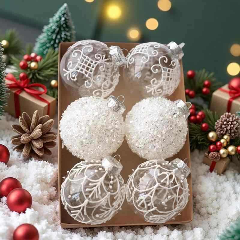 デコレーション ツリー飾り 吊り下げ プラスチック製 セット( 装飾品 ボール 割れにくい ホワイト系 8cm クリスマスオーナメント