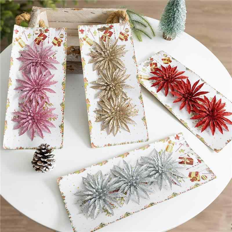 ピック 3個セット お ラメ グリッター クリスマスオーナメント フラワー 華やか 豪華 スティック 造花 ..