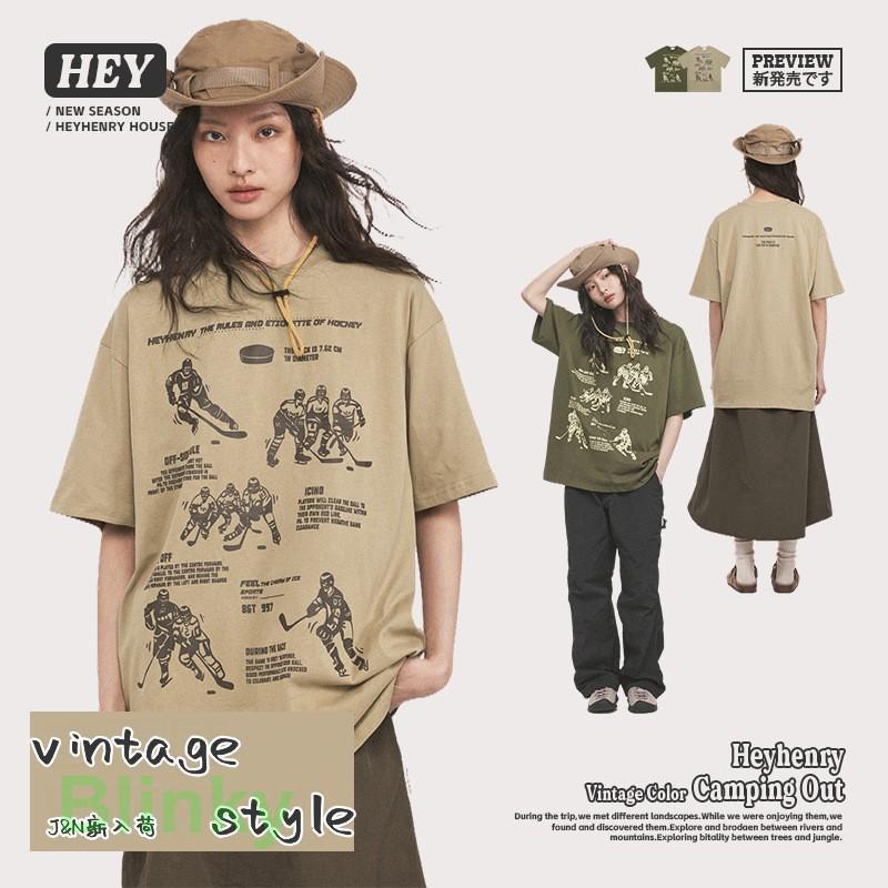 オーバーサイズ vintage風 おしゃれ tジャージ プリント 半袖 カップル 男女兼用 2024新作 2色 夏