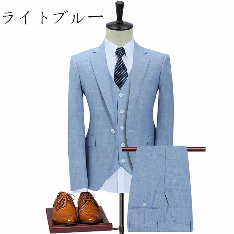 スリ ベスト付き セットアップスーツ ストライプ ビジネススーツ メンズ スーツ ビジネス 秋 夏 メンズ 着こなし ダブルスーツ