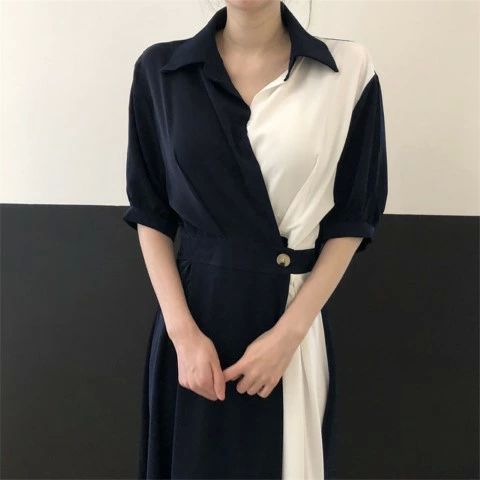 上 大人 フォーマル タイト きれいめ 結婚式 秋冬 レディース ワンピース【大きいサイズ カジュアル 折り襟 シンプル エレガント(4)