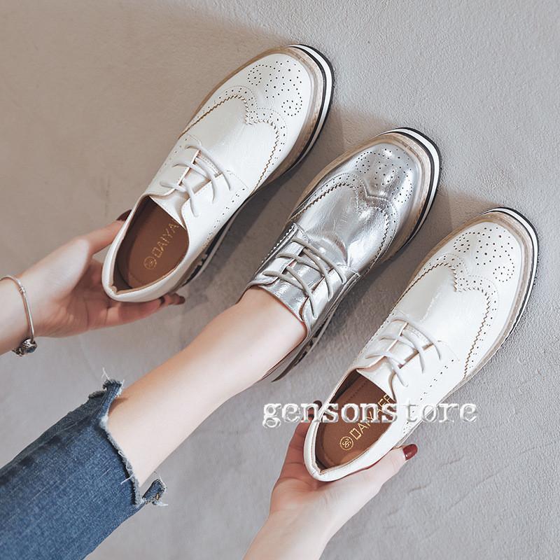 ウイングチッ レザー レースアップ カジュアル 革靴 通勤通学 オックスフォードシューズ おじ靴 厚底ウェッジソール レディース