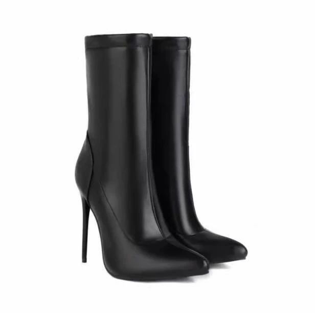 美脚効果 レディースブーツ ショートブーツ 春秋 ブーティー ポインテッドトゥ 12 ピンヒール バックファスナー付 冬靴