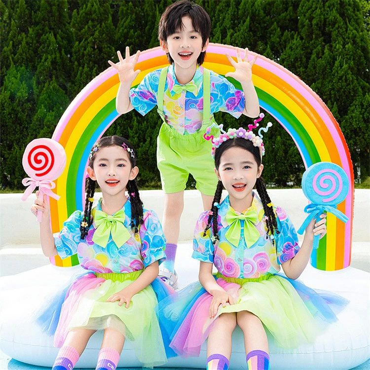 夏 男の子 半袖シャツ セットアップ 上下セット ダンスウエア 花柄 半袖 子供 サロペッ ダンス衣装 夏服 クラス服 女の子 子供服