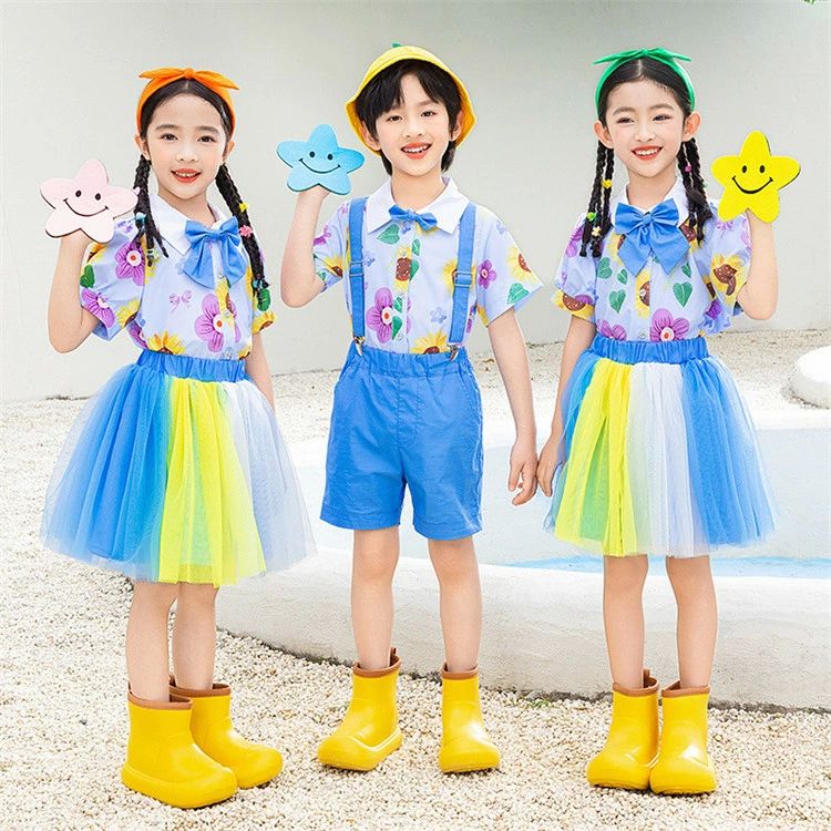 上下セット 女の子 子供服 ダンスウエア 花柄 クラス服 半袖 半袖シャツ セットアップ 子供 夏服 男の子 サロペッ 夏 ダンス衣装