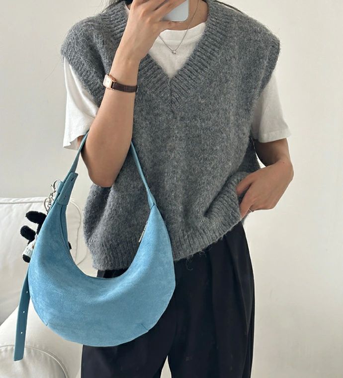 レディース 上品 スエード アンダーアーム 三日月バッグ