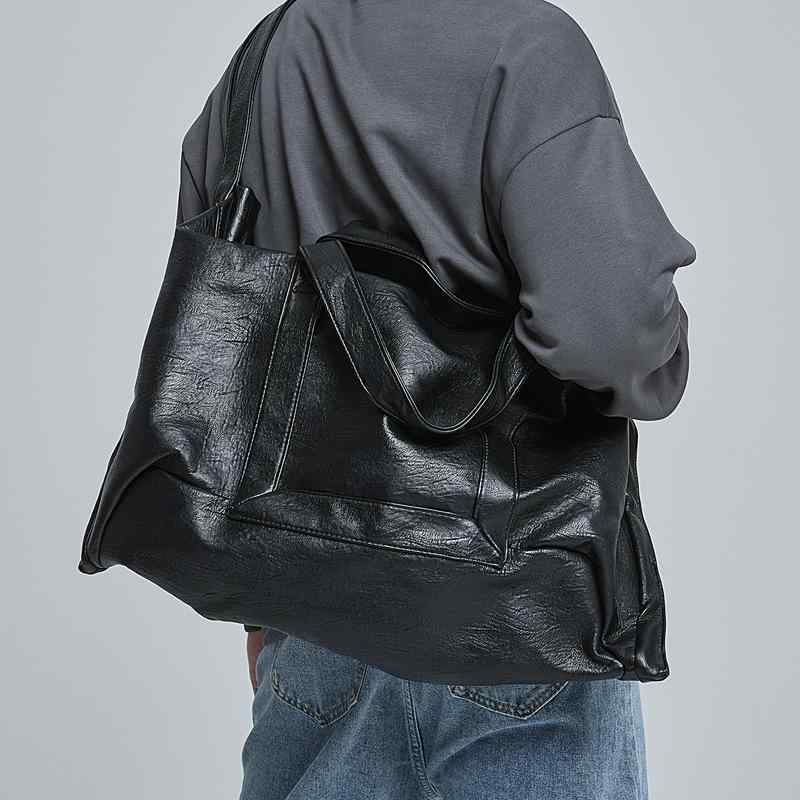 男性用 多機能 手提げ 大容量 街頭スタイル ブラック ショルダーバッグ 斜めがけ カジュアル PUレザー ..