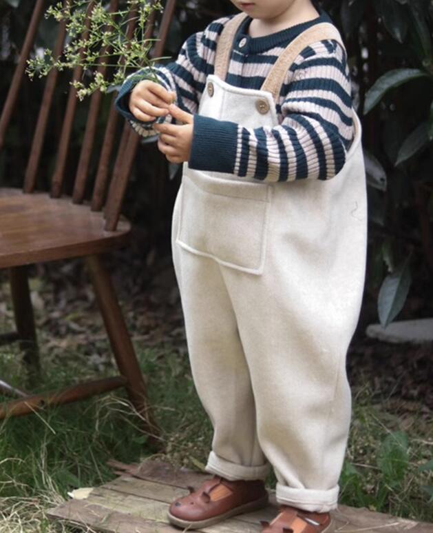 秋 可愛い ベビー服 裏起毛 ツイード生地 長ズボン ゆっ ロングパンツ 厚手 無地 冬 オールインワン オーバーオール サロペット 2