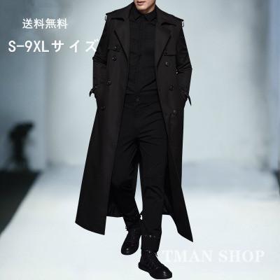 無地 メンズ カジュアル 折り襟 長袖 トレンチコート ゆったり きれい ロングコート ダブル スプリングコート アウター ロング丈