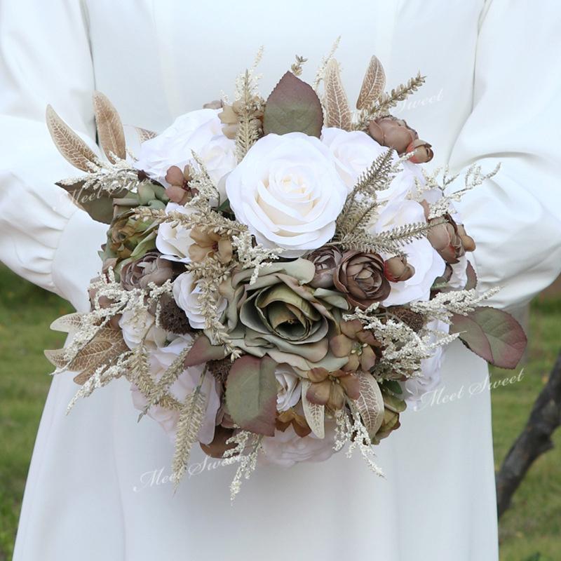 ウェディングブーケ ラウンドブーケ 二次 フラワーブーケ ブーケ ブライダルブーケ 花嫁 結婚式 造花 ウエディングブーケ 可愛い