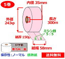 券売機用感熱ロール紙 58mm×300m×35mm 150μ 5巻 ピンク サーマルロール紙 ミシン目5:5 半券チケット用紙 送料無料