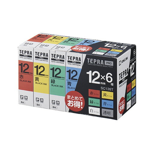 Rakuten - テプラPROテープ SC126T ・ベーシックパック12ミリ幅 6巻入 テプラカートリッジ キングジム 送料無料