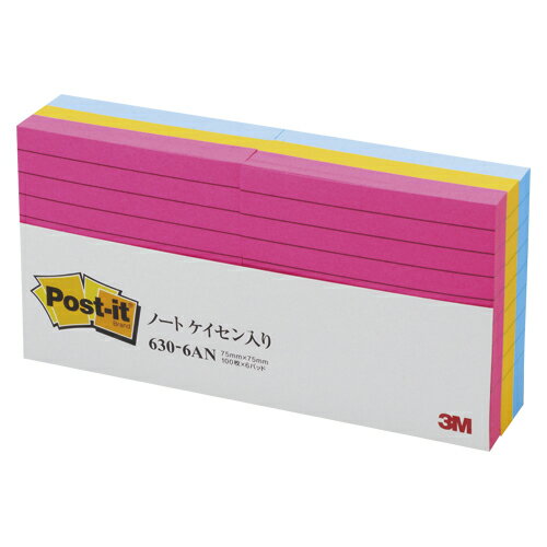 Rakuten - 【5set】 ポストイット 付箋 罫線入り ノート ネオン 75×75mm 100枚×6パッド 630-6AN スリーエム 3M