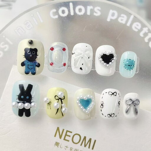 【手作ネイルチップ】ネイルチップ ショート ネコ つけ爪 クマ かわいい ネイルチップ リボン パール キュート 2025春夏 ハンドメイド 短い かわいい シンプル おしゃれ NEOMI 国内ブランド 【手作ネイルチップ】ネイルチップ ショート ネコ つけ爪 クマ かわいい ネイルチップ リボン パール キュート 2025春夏 ハンドメイド 短い かわいい シンプル おしゃれ NEOMI 国内ブランド