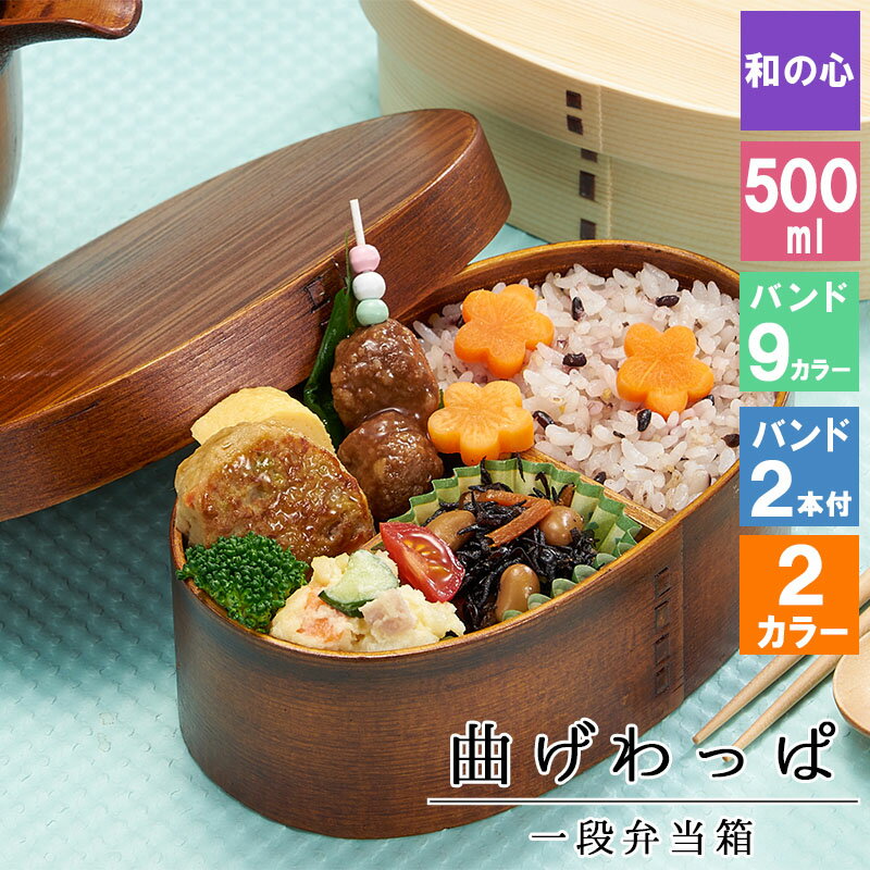 曲げわっぱ わっぱ弁当箱 弁当箱 お弁当箱 まげわっぱ 500ml セット 大人 かわいい おしゃれ ゴム 仕切り 1段 遠足 運動会 軽量 女子 スリム 男子...