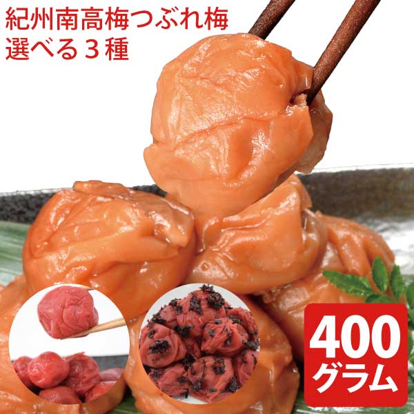 【送料無料】紀州南高梅 つぶれ梅 400g 選べる3種(お試しサイズ) ※塩分約8％　紀州 南高梅 梅 セール はちみつ うめしそ かつお