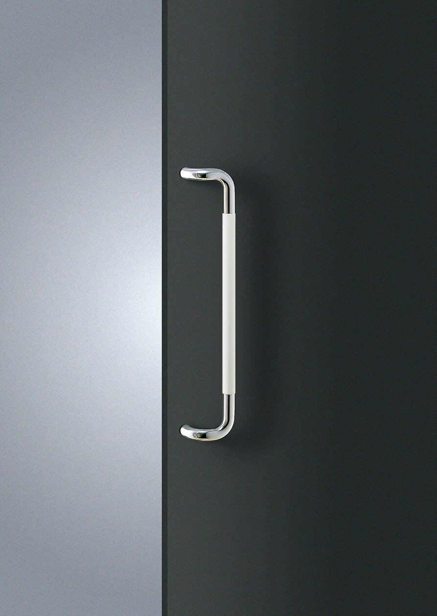 Rakuten - 在庫確認可 ユニオン 直送 T5615-54-077 建築用金物 ドアハンドル 押し棒 アクリル ホワイト＋ステンレス ミラー 1セット（内外） L600
