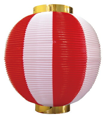 8872 丸型尺丸ストライプカラーポリ提灯 赤白 素材：ポリエチレン サイズ：φ260mm×H270mm
