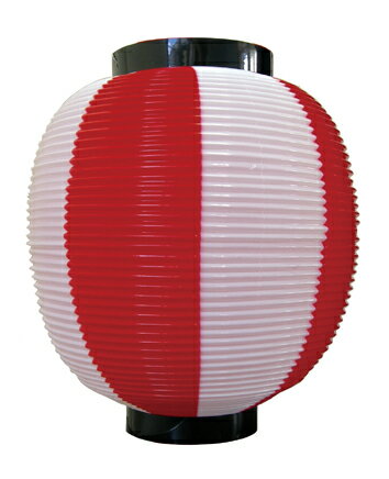 8877 丸型九寸丸ストライプカラーポリ提灯 赤白 素材：ポリエチレン サイズ：φ225mm×H250mm
