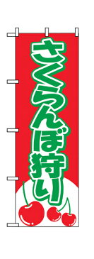 2230 のぼり旗 さくらんぼ狩り 赤地（レッド） 緑文字（グリーン） 素材：ポリエステル サイズ：W600mm×H1800mm