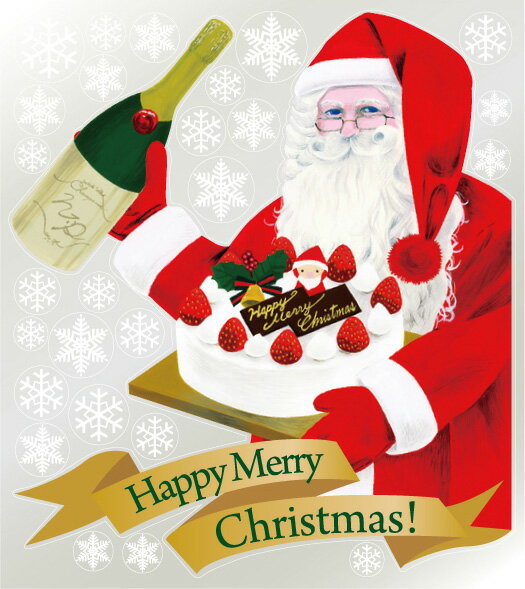 6896 巨大ウィンドウシール Window Seal Happy Merry Christmas! 再剥離可能 両面印刷 透明シール 素材：ゲルポリ サイズ：W800mm×H900mm ※お取寄商品