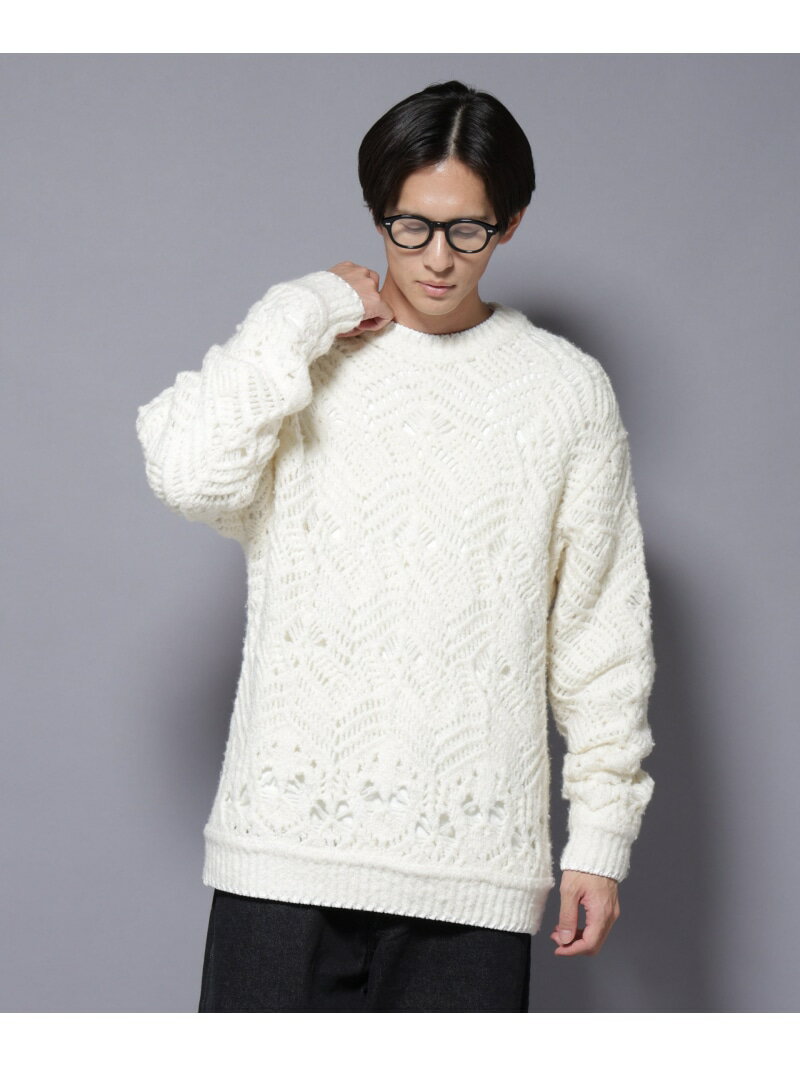 【SALE/20%OFF】透かし編み クルーネックニット NANO universe ナノユニバース トップス ニット ホワイト ブラック【RBA_E】【送料無...