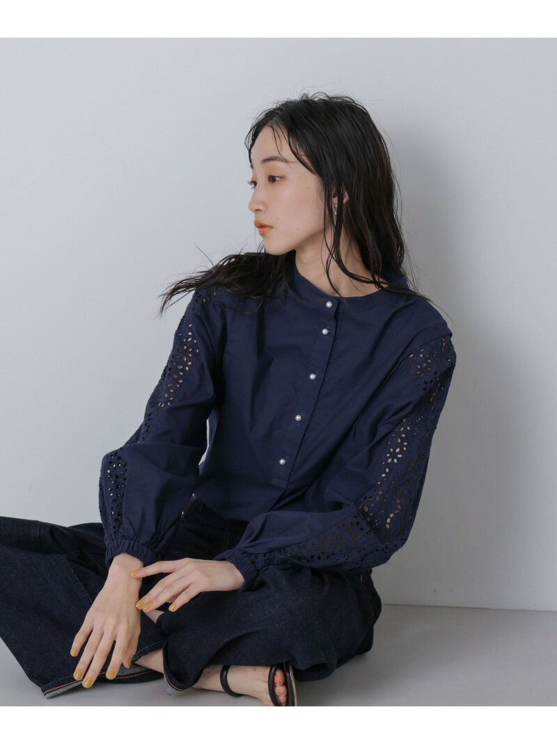 【SALE／5%OFF】WEB限定/レースお花刺繍2WAYパール釦ブラウス NANO universe ナノユニバース トップス シャツ・ブラウス ネイビー ブラック ホワイト【RBA_E】【送料無料】[Rakuten Fashion]のサムネイル