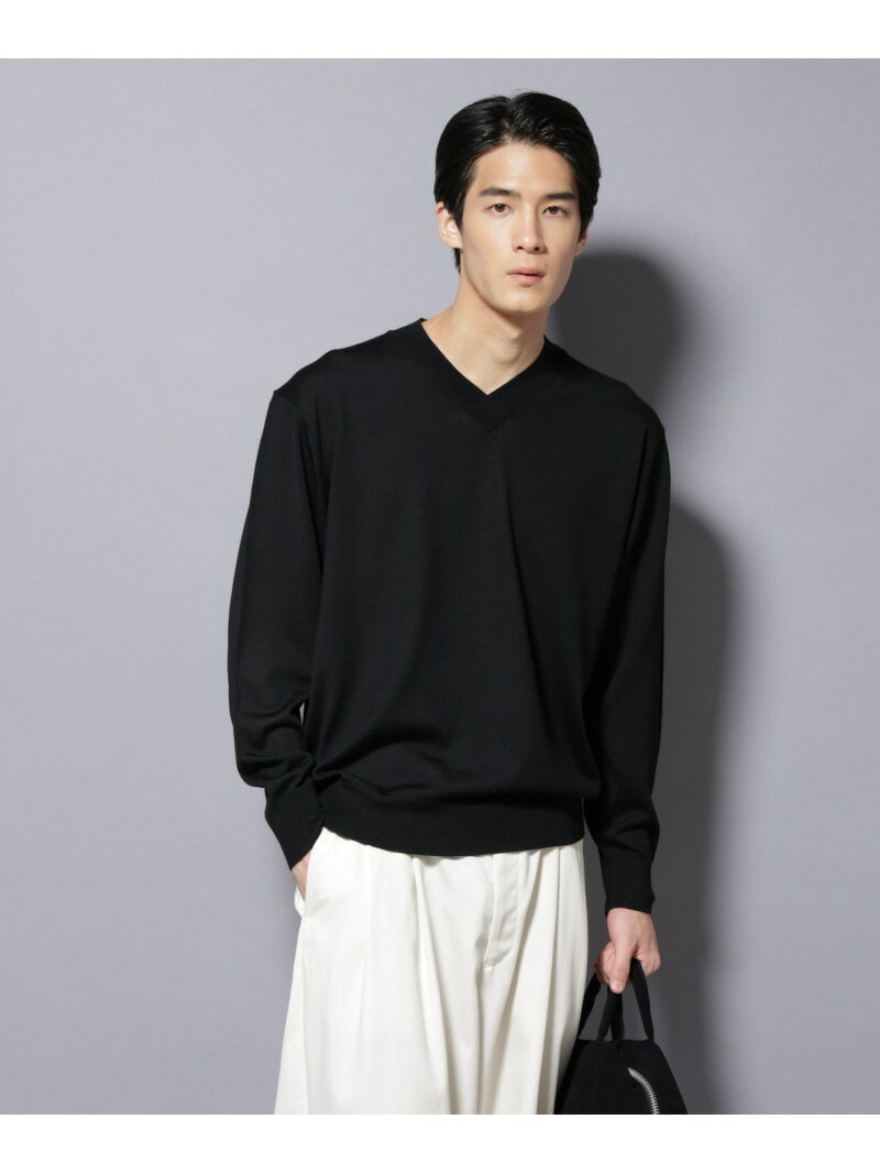 「毛玉レスニット」ファインゲージVネック NANO universe ナノユニバース トップス ニット ブラウン ブラック グレー ホワイト【送料無料】[Rakuten Fashion]