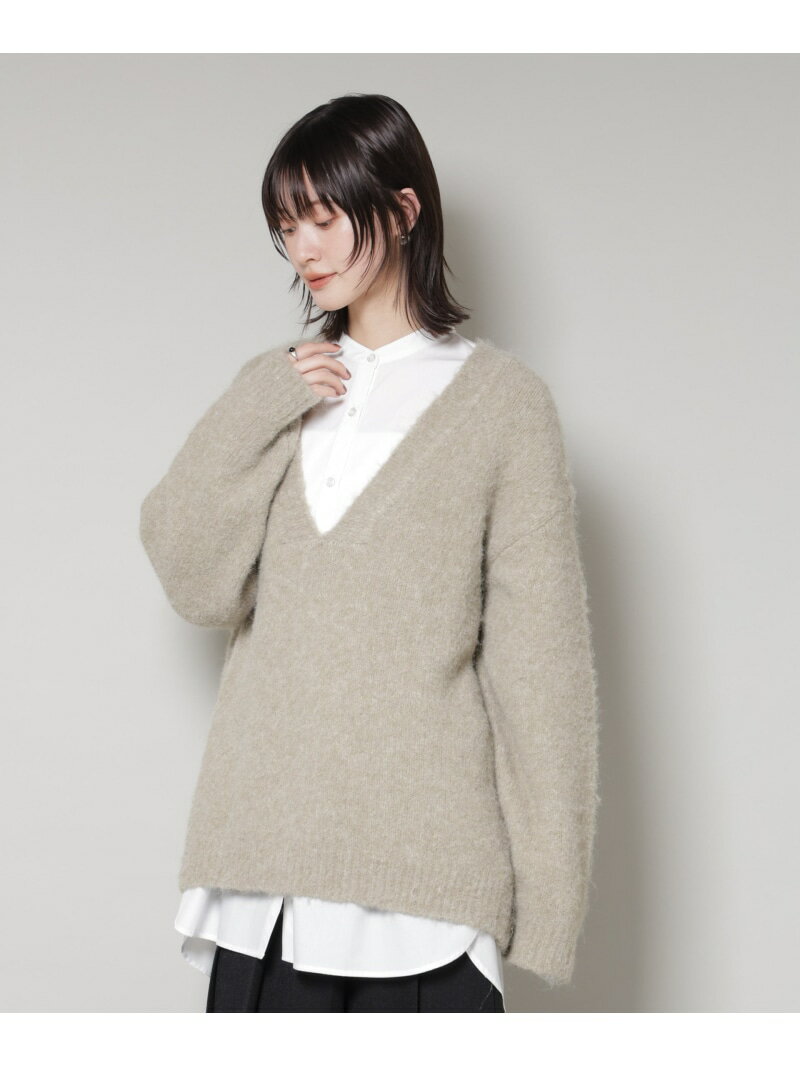 深Vネックオーバーニットプルオーバー NANO universe ナノユニバース トップス ニット グレー ベージュ ブラウン【先行予約】*【送料無料】[Rakuten Fashion]