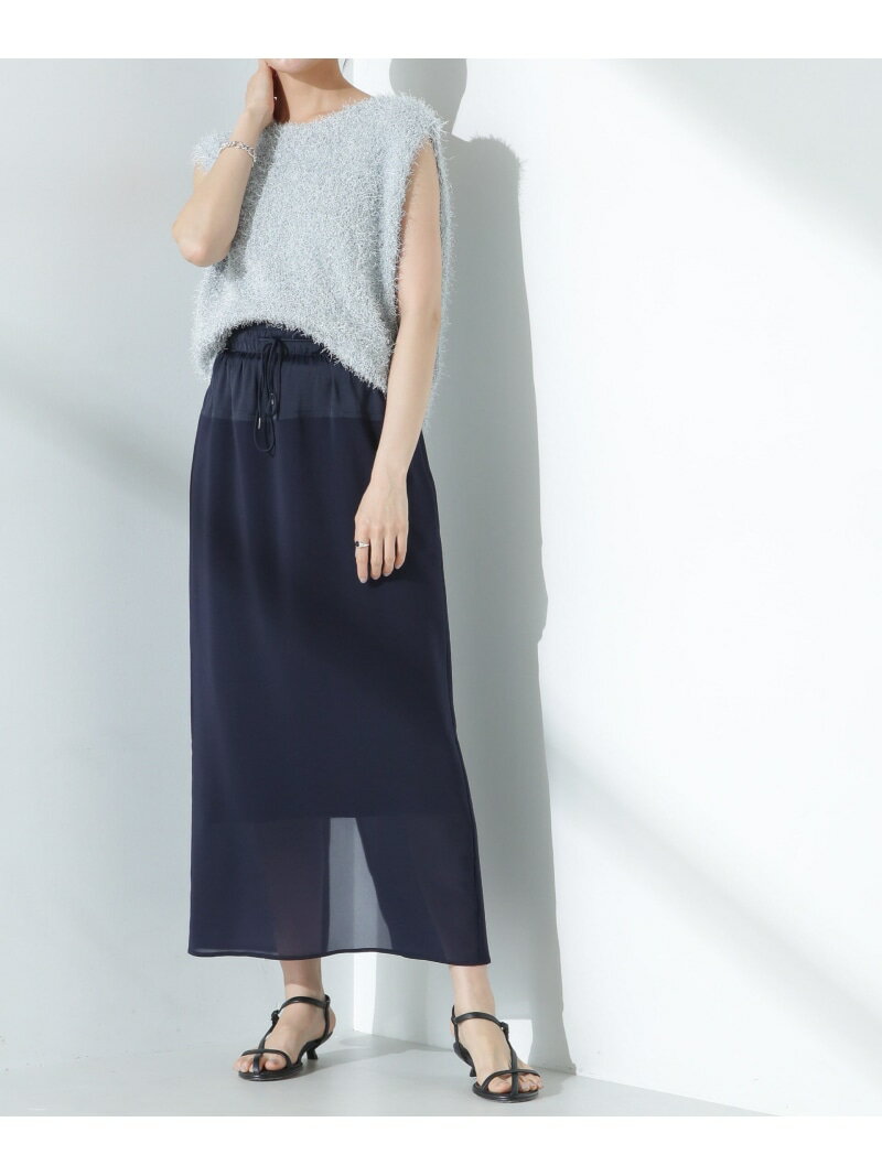【SALE／45%OFF】シアーストレッチサテン切り替えスカート NANO universe ナノユニバース スカート ミディアムスカート ネイビー ピンク【RBA_E】【送料無料】[Rakuten Fashion]のサムネイル