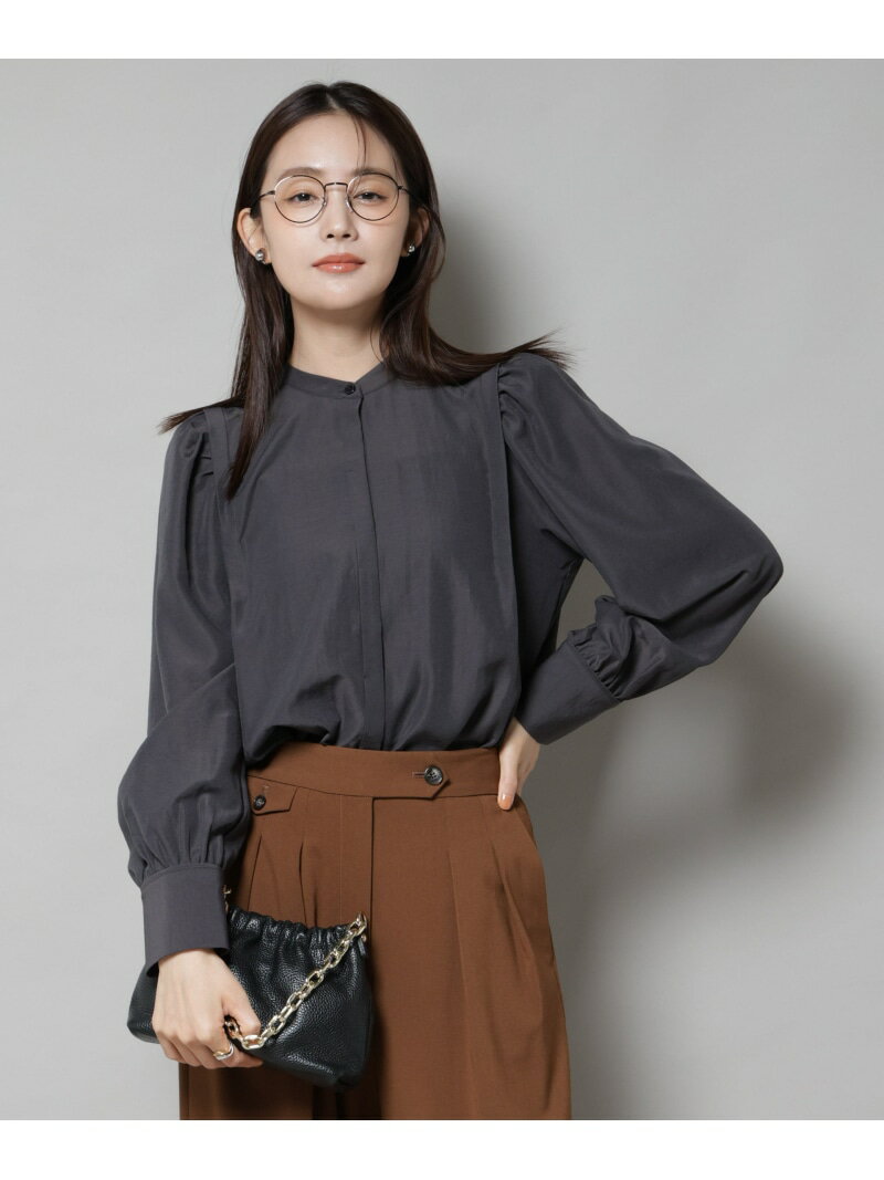 ショルダーギャザーブラウス NANO universe ナノユニバース トップス シャツ・ブラウス グレー ブルー【送料無料】[Rakuten Fashion]