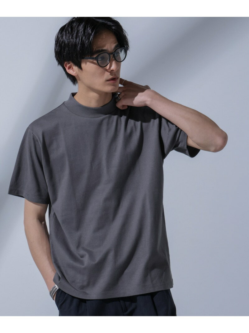 Anti Soaked(R)汗染み防止 モックネックTシャツ NANO universe ナノユニバース トップス カットソー・Tシャツ グレー ブラック ホワイト